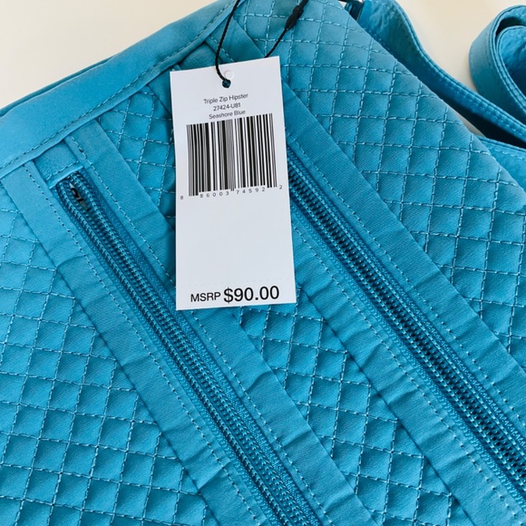 🌸Vera Bradley Triple Zip Hipster Crossbody Bag Purse Aqua Blue Spring Break - Picture 6 of 6